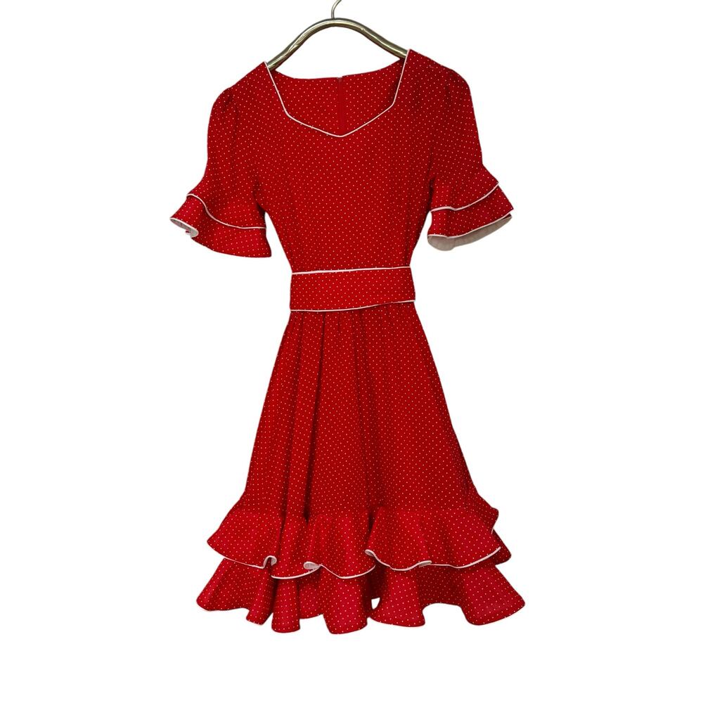 Vintage Red Polka Dot Rockabilly Sissy Square Dance Dress